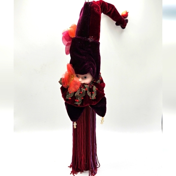 NEW VINTAGE Elf Head Tassel Bottom Red & Gold Christmas Ornament Decoration - Picture 1 of 5